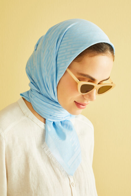 Iman Small Monogram Cotton Silk Shawl Blue - 2