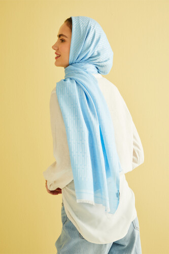 Iman Small Monogram Cotton Silk Shawl Blue - 4