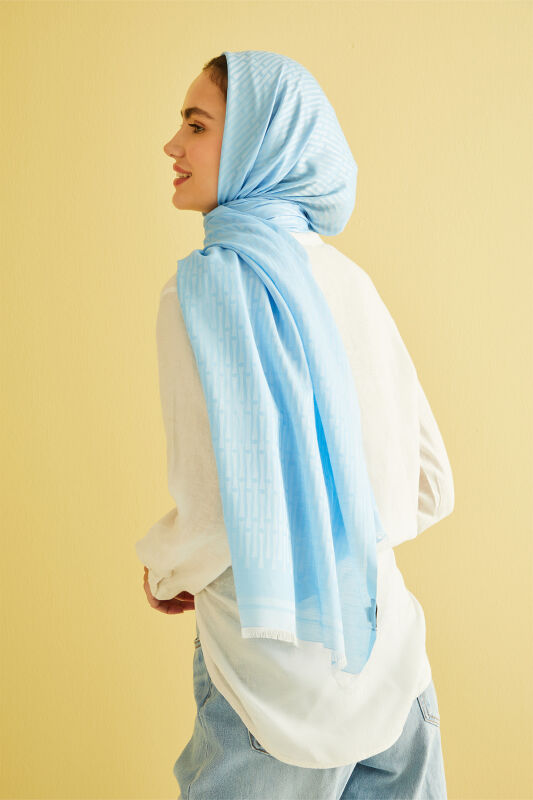 Iman Small Monogram Cotton Silk Shawl Blue - 4