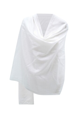 Iman Small Monogram Cotton Silk Shawl White - 4