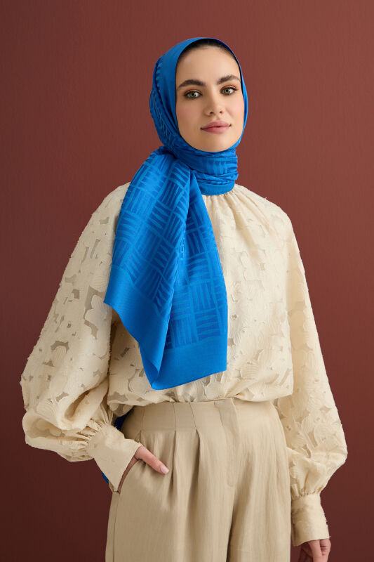 Iman Square Naia Cotton Shawl Blue - 4