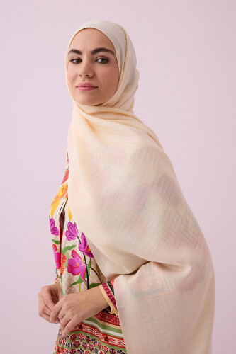 Iman Square Naia Cotton Shawl Ecru 