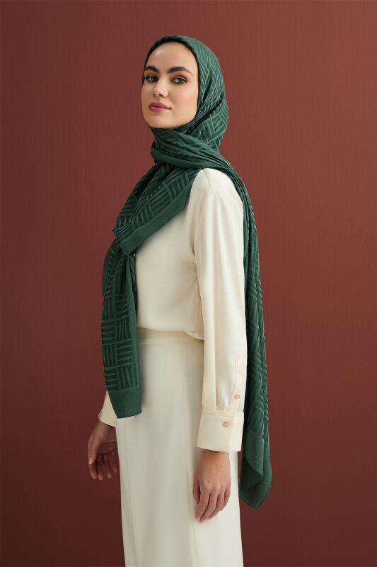 Iman Square Naia Cotton Shawl Green - 5