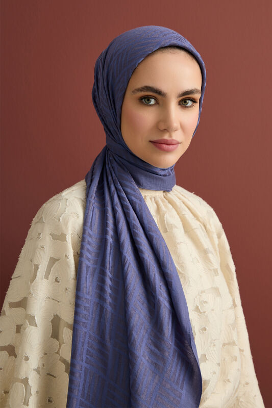 Iman Square Naia Cotton Shawl Indigo - 5
