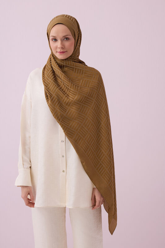 Iman Square Naia Cotton Shawl Khaki - 3