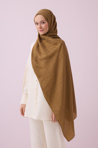 Iman Square Naia Cotton Shawl Khaki - 5