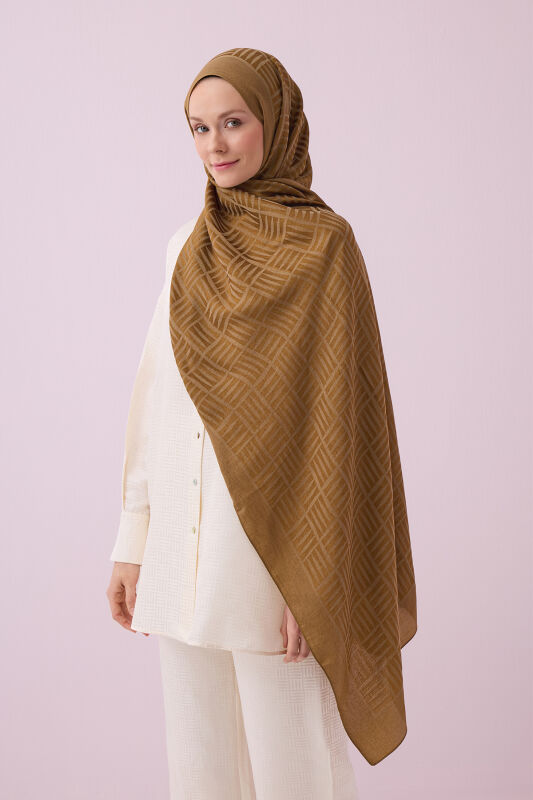Iman Square Naia Cotton Shawl Khaki - 5
