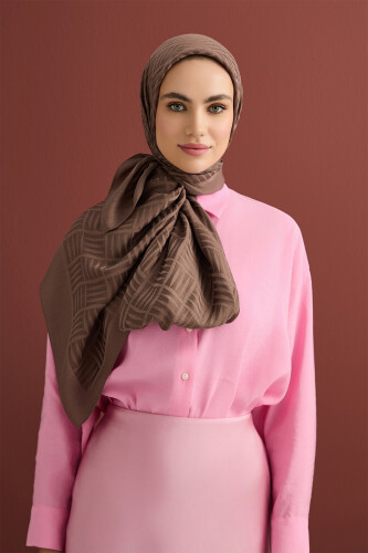 Iman Square Naia Cotton Shawl L.Brown - 5