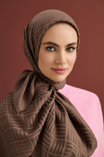 Iman Square Naia Cotton Shawl L.Brown - 3
