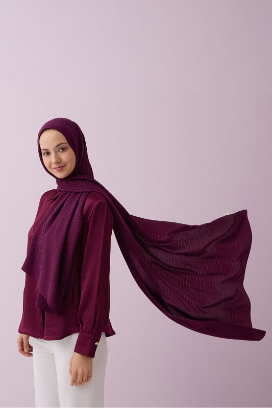 Iman Square Naia Cotton Shawl Plum - 1