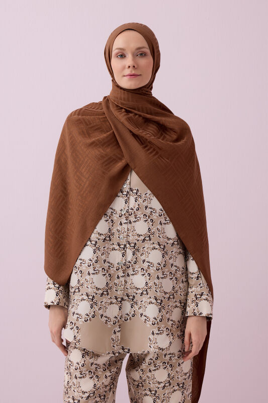 Iman Square Naia Cotton Shawl Tan - 1