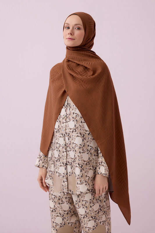 Iman Square Naia Cotton Shawl Tan - 5