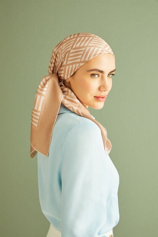 Iman Square Silk Scarf Beige - 1