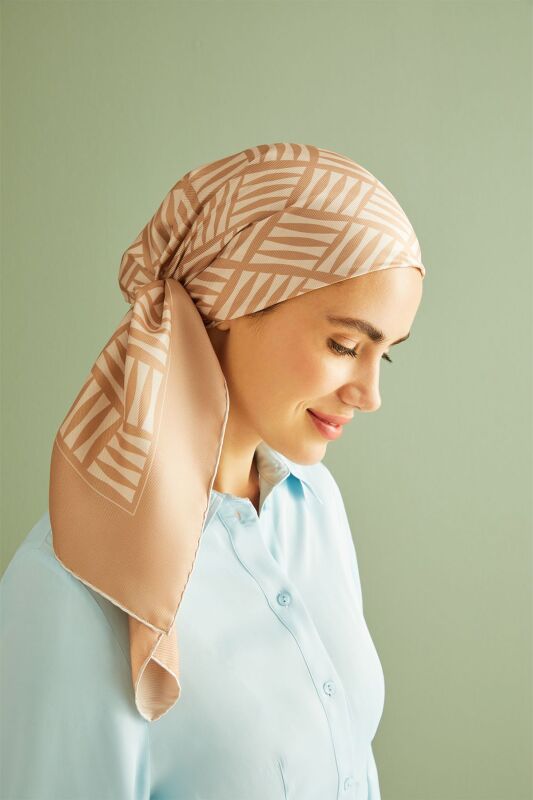 Iman Square Silk Scarf Beige - 3