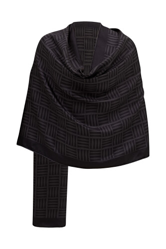 Iman Square Twill Silk Shawl Black - 4