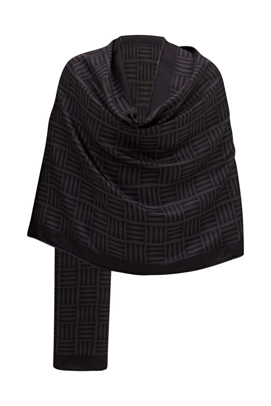 Iman Square Twill Silk Shawl Black - 4