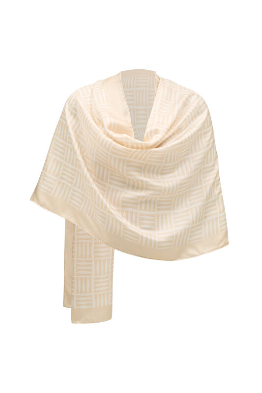 Iman Square Twill Silk Shawl Cream - 4