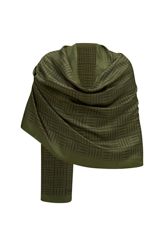 Iman Square Twill Silk Shawl Green - 4