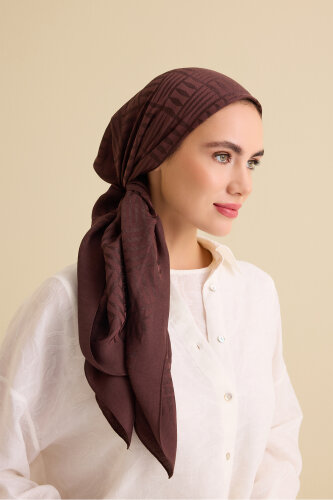 Iman Square V Brown Naia Cotton Scarf - 1