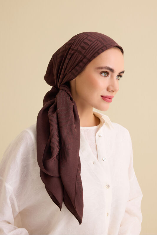 Iman Square V Brown Naia Cotton Scarf - 1