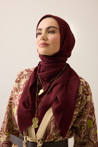 Iman Square V Naia Cotton Scarf Burgundy 