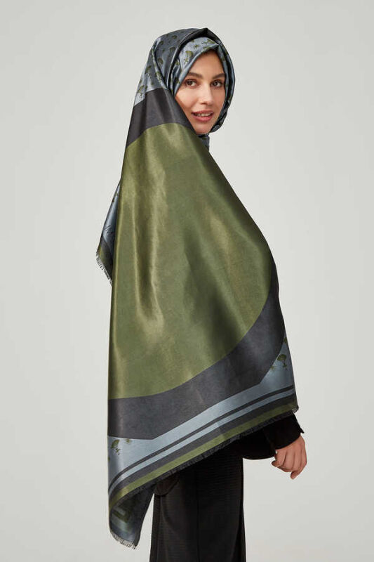 OO Monogram Silk Shawl Green/Black - 2