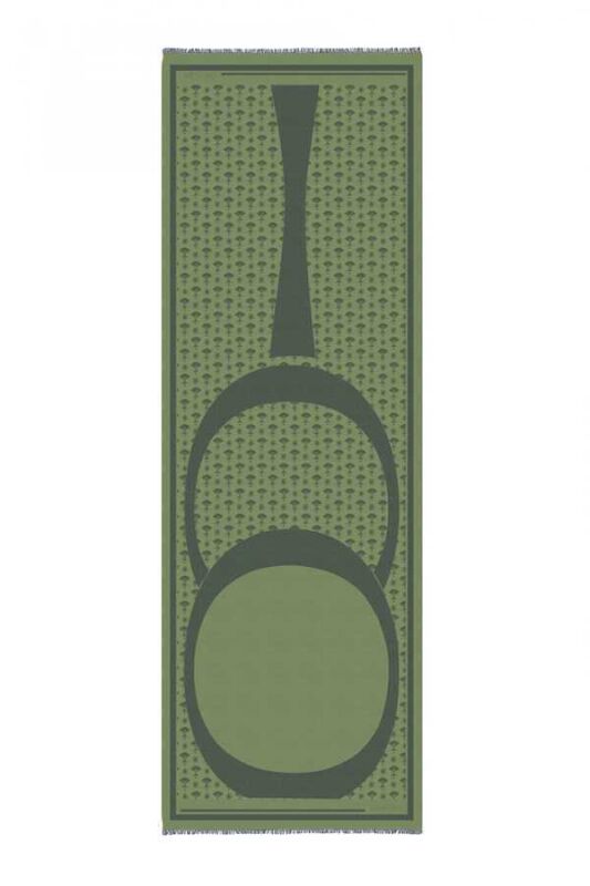 OO Monogram Silk Shawl Green/Khaki - 1