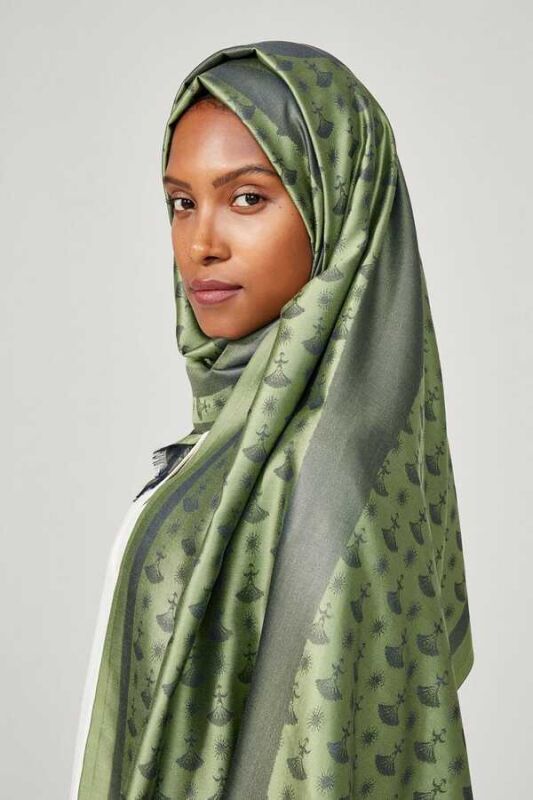 OO Monogram Silk Shawl Green/Khaki - 2