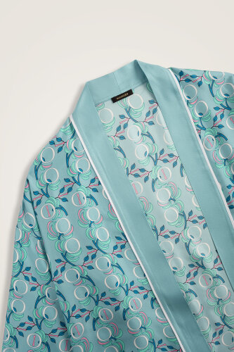 İmannoor Çiçeği Mavi Tivil İpek Kısa Kimono - Imannoor (2)