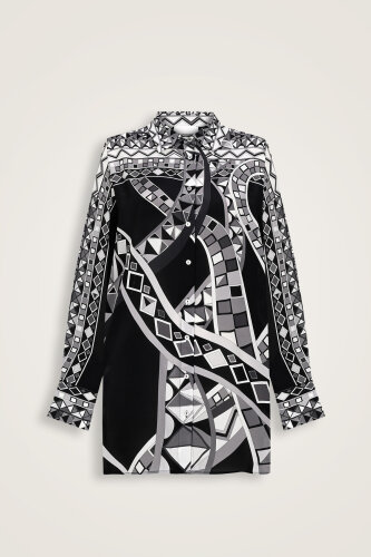 İmannoor x Rawdah Ahtapot Siyah-Beyaz İpek Gömlek 