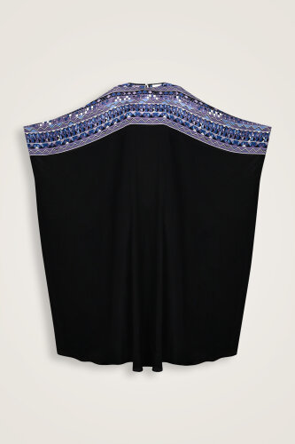 İmannoor x Rawdah Ahtapot Siyah-Saks Krep İpek Kaftan - Imannoor