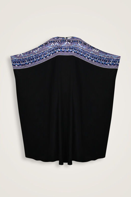 İmannoor x Rawdah Ahtapot Siyah-Saks Krep İpek Kaftan - 1