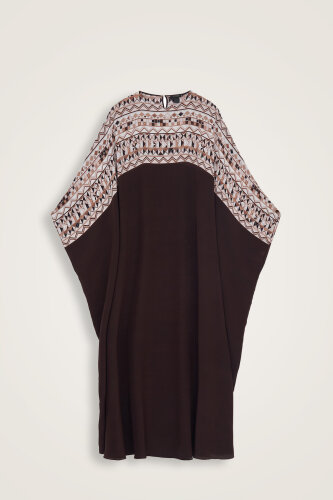 İmannoor x Rawdah Ahtapot Kahverengi Krep İpek Kaftan 