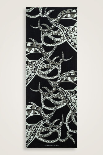 İmannoor X Rawdah Ahtapot Siyah-Beyaz Floş Viskon Şal 70x210 