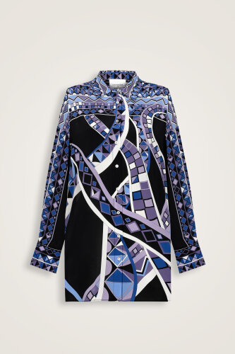 İmannoor x Rawdah Ahtapot Siyah-Saks İpek Gömlek 