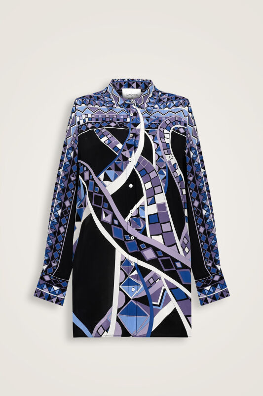 İmannoor x Rawdah Ahtapot Siyah-Saks İpek Gömlek - 1