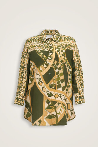 İmannoor x Rawdah Ahtapot Yeşil İpek Gömlek 