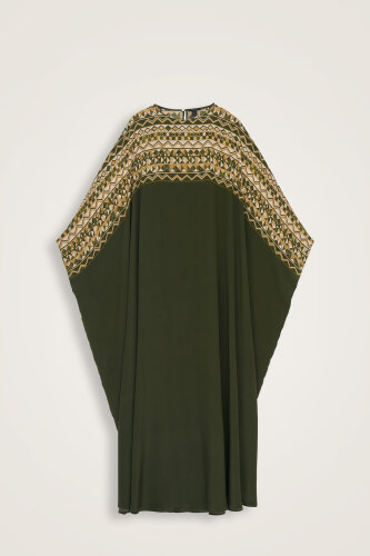 İmannoor x Rawdah Ahtapot Yeşil Krep İpek Kaftan 