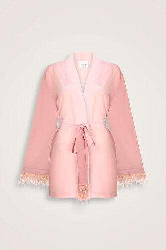 İmannoor x Rawdah Degrade Otrişli Pembe İpek Kısa Kimono - Imannoor