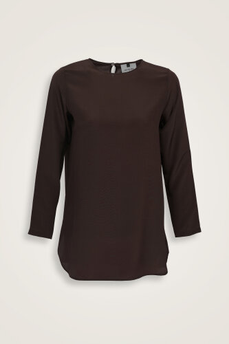 İmannoor x Rawdah Düz Renk Kahverengi Krep İpek Bluz 