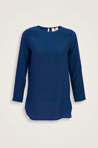 İmannoor x Rawdah Düz Renk Saks Krep İpek Bluz - Imannoor