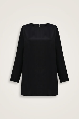 İmannoor x Rawdah Düz Renk Siyah İpek Bluz - Imannoor