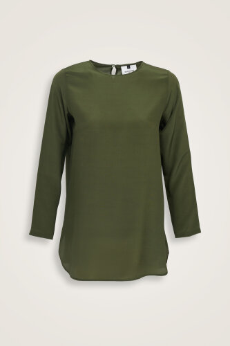 İmannoor x Rawdah Düz Renk Yeşil Krep İpek Bluz 