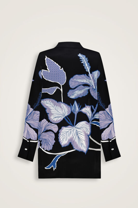 İmannoor x Rawdah Mekke Gülü Siyah-Saks Mavi İpek Gömlek - 2