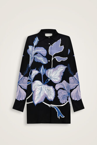 İmannoor x Rawdah Mekke Gülü Siyah-Saks Mavi İpek Gömlek - Imannoor