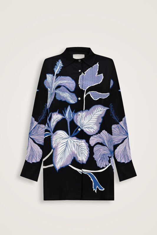 İmannoor x Rawdah Mekke Gülü Siyah-Saks Mavi İpek Gömlek - 1