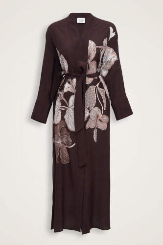 İmannoor x Rawdah Mekke Gülü Kahverengi Krep İpek Kimono - Imannoor