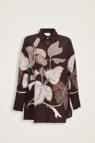 İmannoor x Rawdah Mekke Gülü Kahverengi İpek Gömlek 