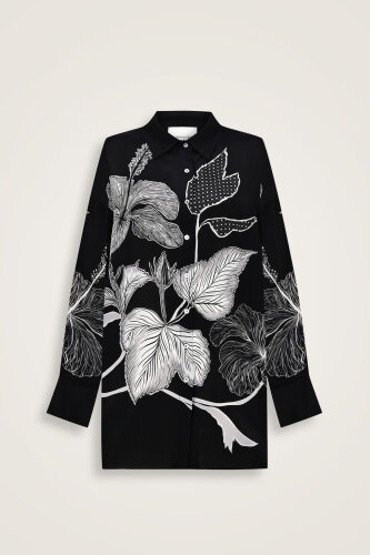 İmannoor x Rawdah Mekke Gülü Siyah-Beyaz İpek Gömlek 