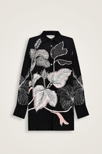 İmannoor x Rawdah Mekke Gülü Siyah-Pembe İpek Gömlek 